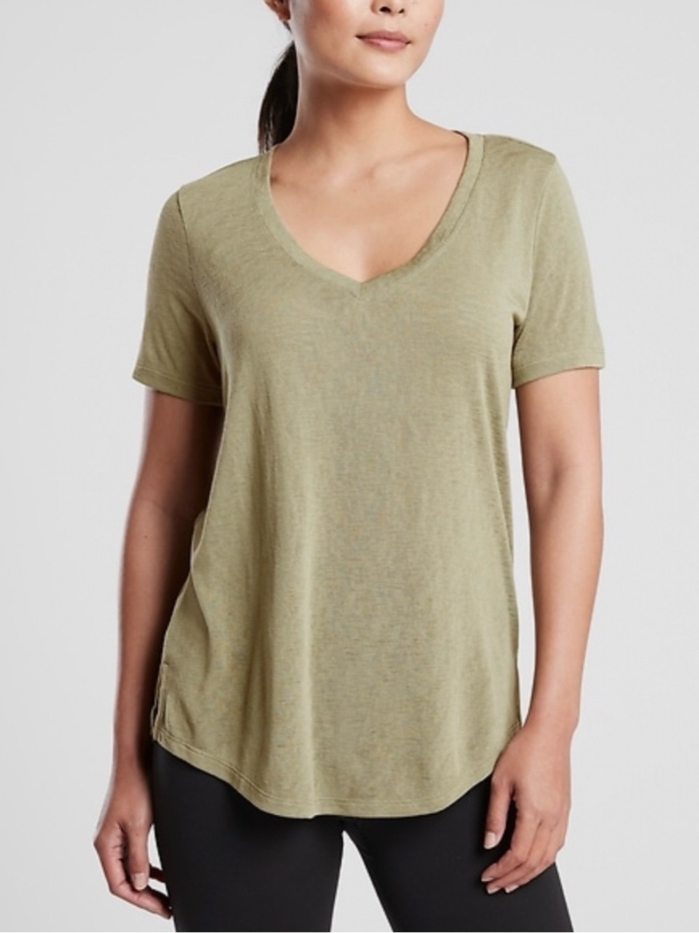 Athleta Olive V‑Neck Short Sleeve Tee